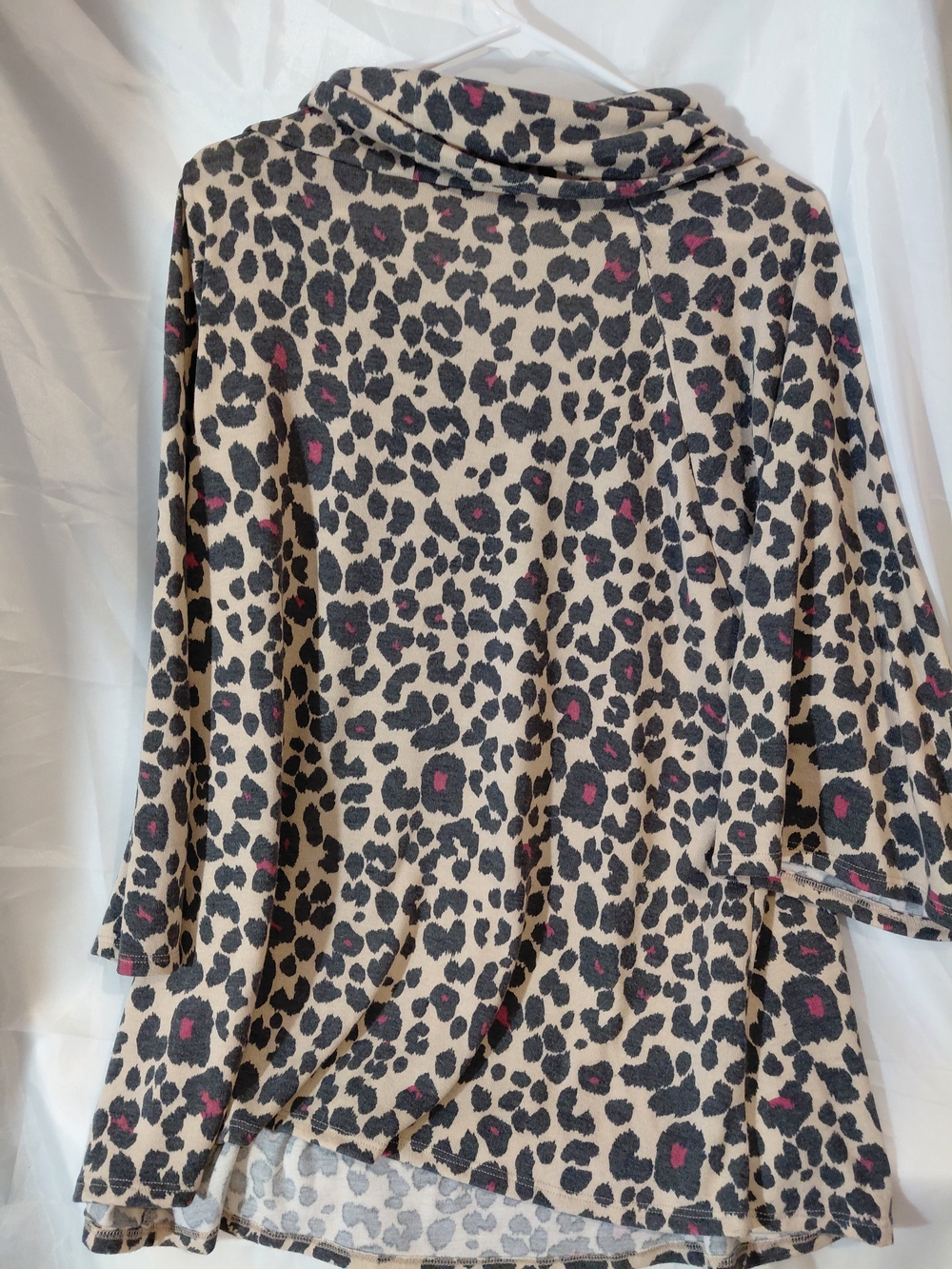 Cowl-Neck Leopard Print Tunic in Beige with Pink Accents - Picture 10 of 10